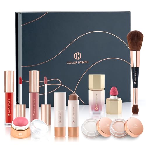 Color Nymph Face Makeup Kits Makeup Gift Sets For Girls Make up Gift Sets For Women With Lipgloss Liquid Blush Solid Blusher Highlighters Contour Stick and Doubleended Brush Special Edition